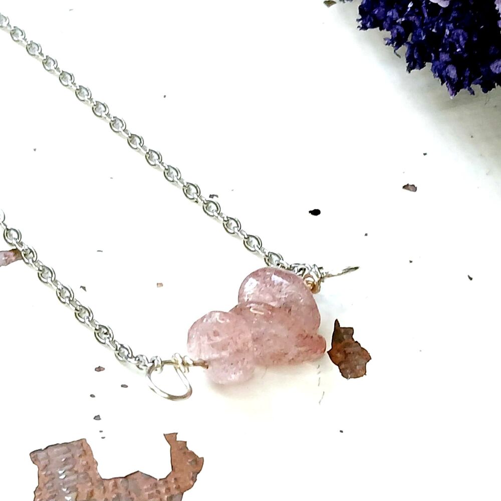 Dainty Strawberry Quartz Crystal Necklace, Minimalist Gemstone Jewelry